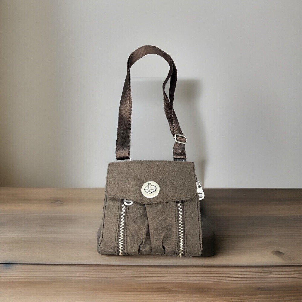 Baggallini Tokyo Crossbody Bag Brown Nylon Mini Messenger Flap Turnlock Pocket